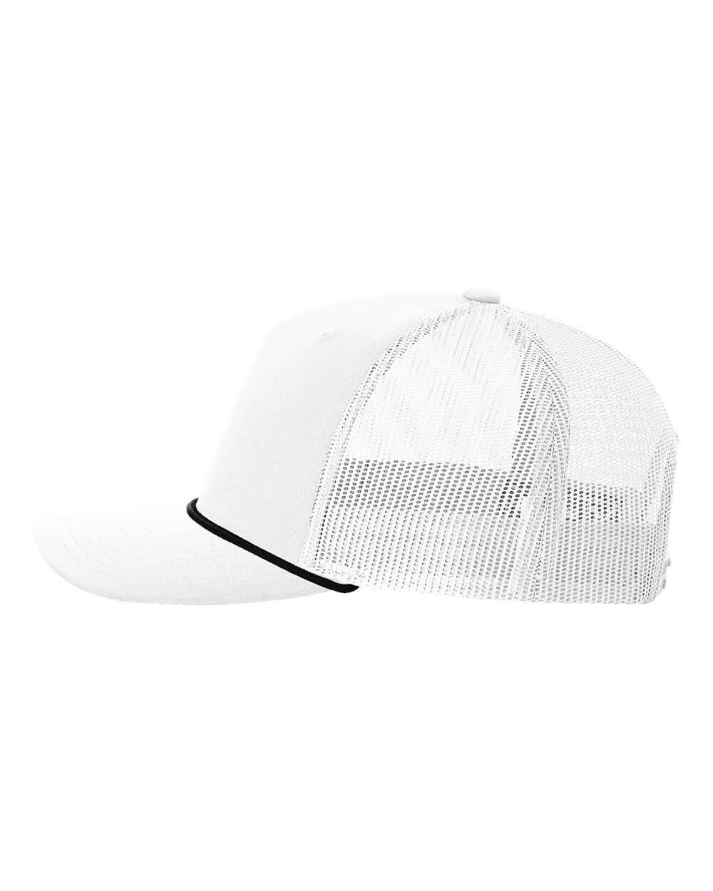 MSP White Trucker Hat with Navy Rope featuring the Never Stop Exploring Silicone Patch
