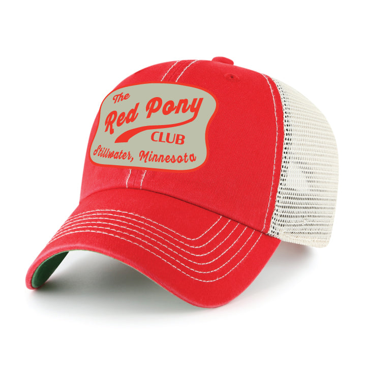 Stillwater, Minnesota Red Pony Club Retro Patch Red/Stone 47 Brand Trucker Hat