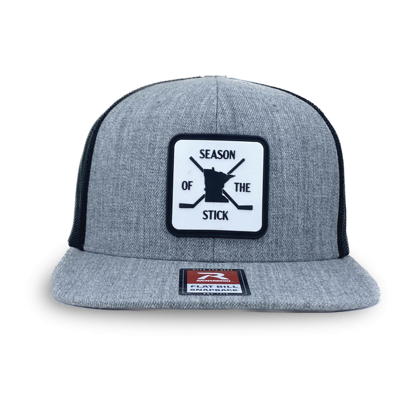 Trucker hat Heather Gray with Hockey inspired Season of the Stick rubber patch