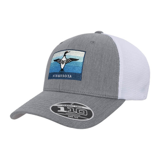 Minnesota Flexfit 110-6 Panel Gray, White Hat Blue Loon Embroidery Patch