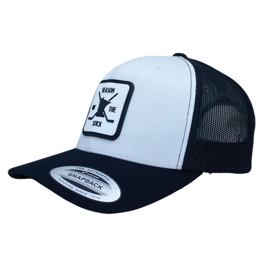 Minnesota Hockey patch on White and Black Trucker hat