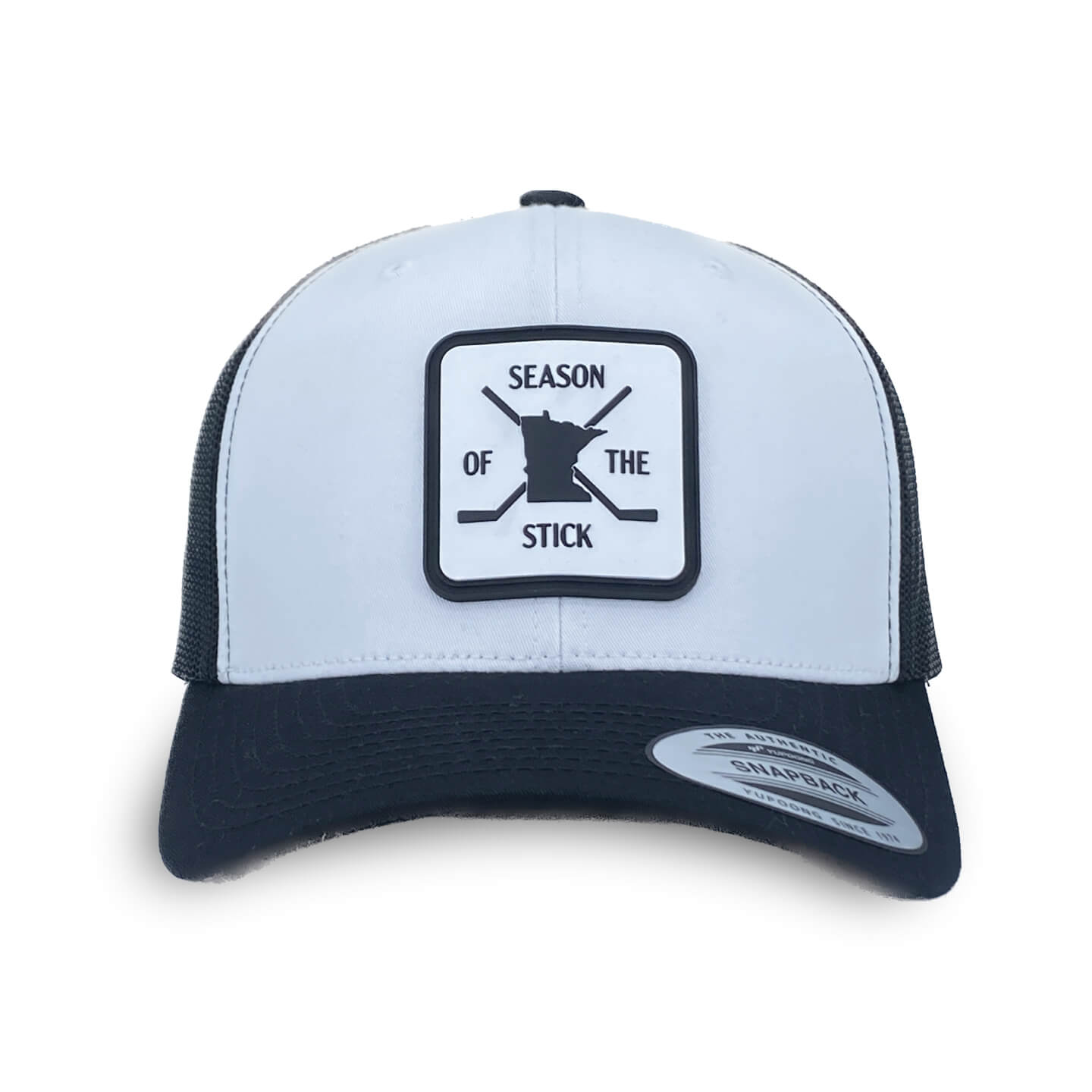 Minnesota Hockey patch on White and Black Trucker hat