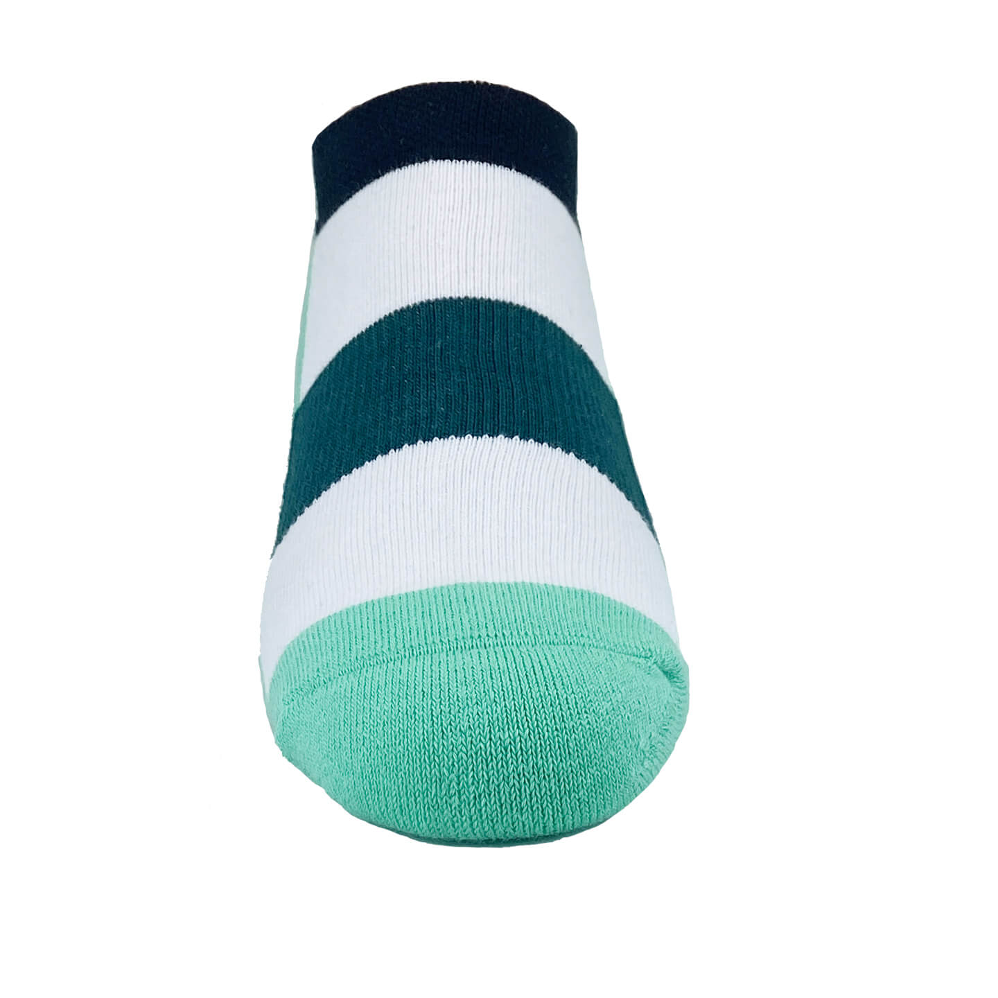 Elevated comfort ankle socks in Black with Mint bottom and Forest Green arch band front view