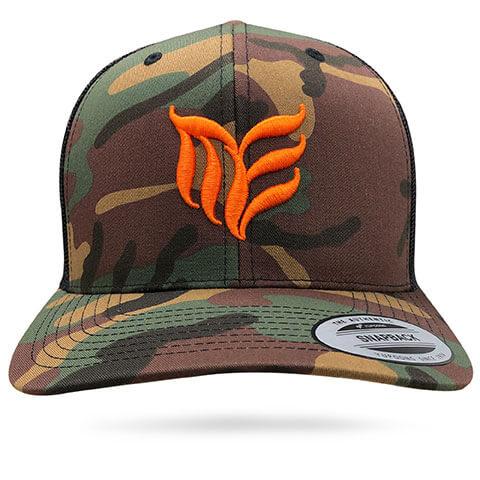 Yupoong Classic Fit Green Camo-6 Panel Snapback Trucker Hat with Modern Envy logo