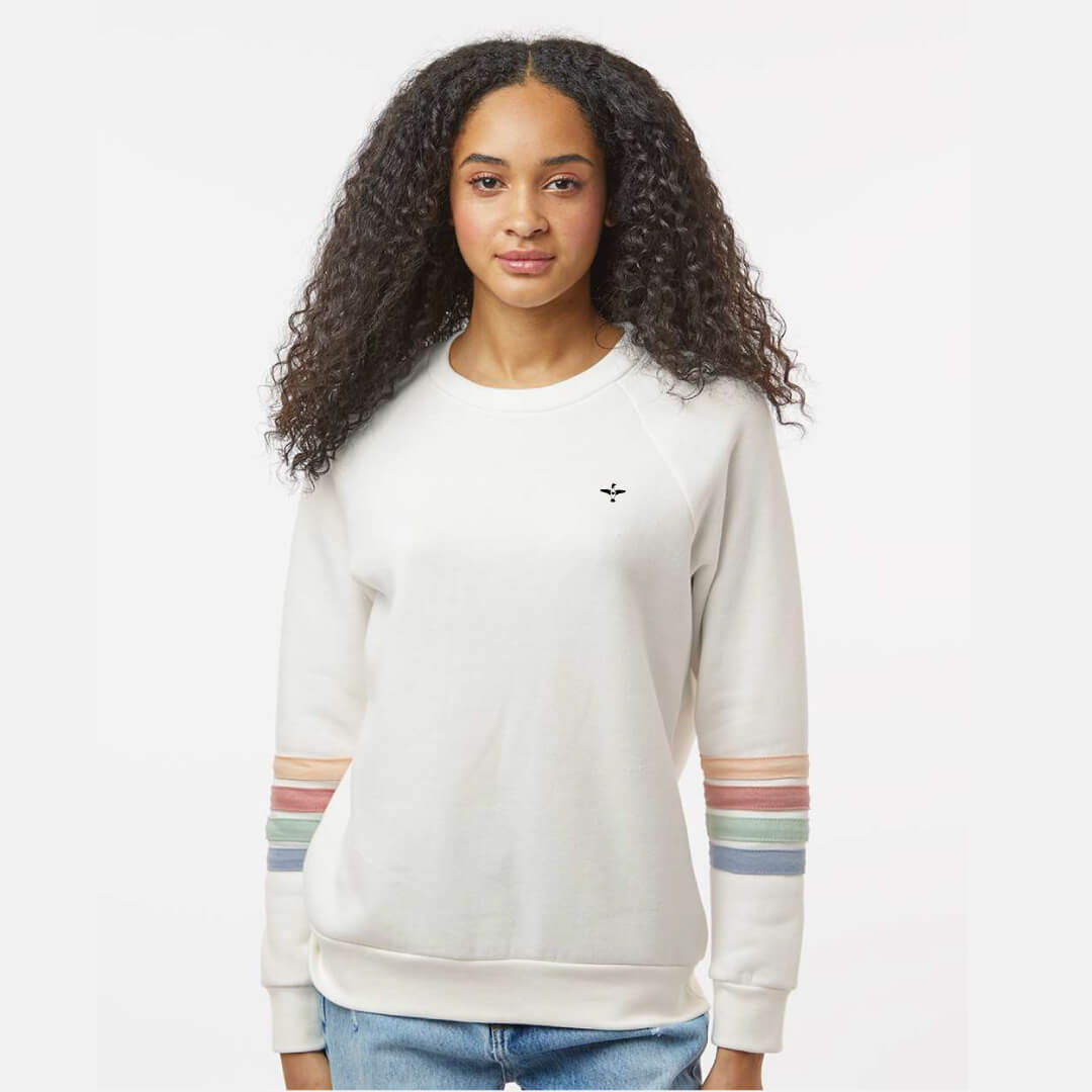 Minnesota Loon on Stripe Sleeve Crew Sweatshirt