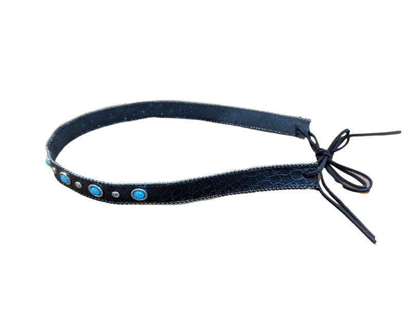 Black vegan leather with turquoise stones side view