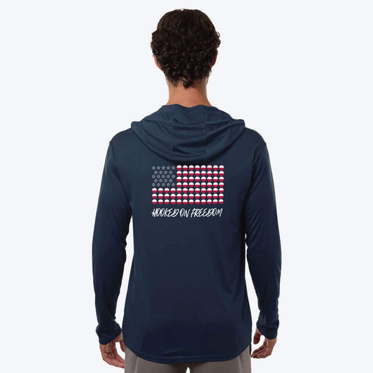 4th of July & Fishing Hoodie Long Sleeve UPF 50+ protection - Hooked On Freedom Patriotic Fishing Shirt