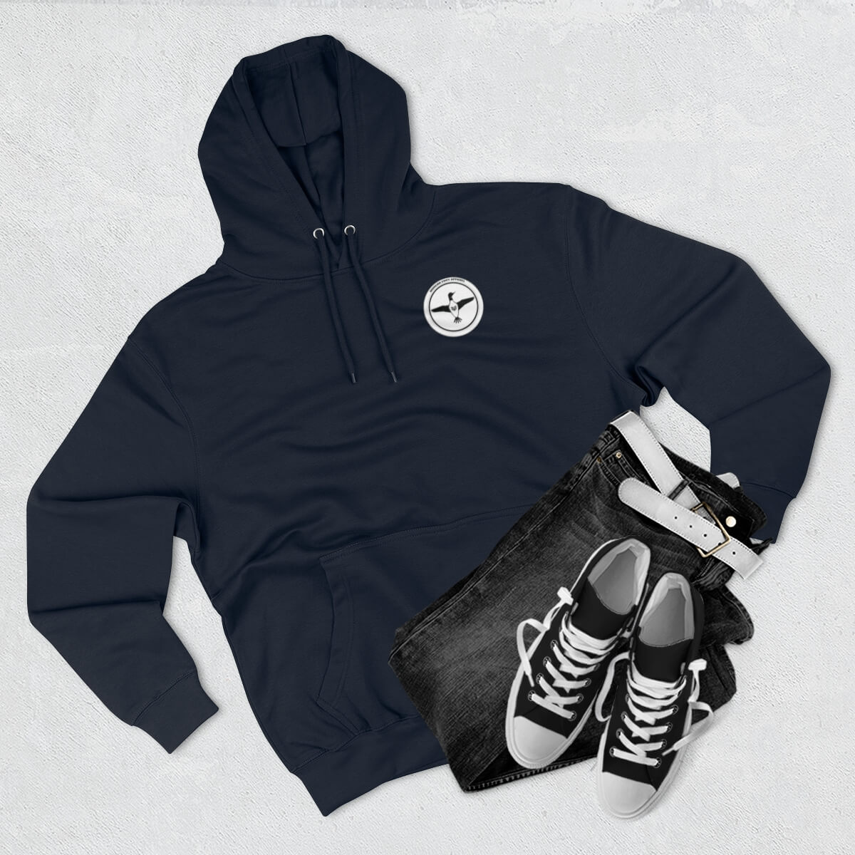 Modern Envy Loon Navy hoodie layflat view