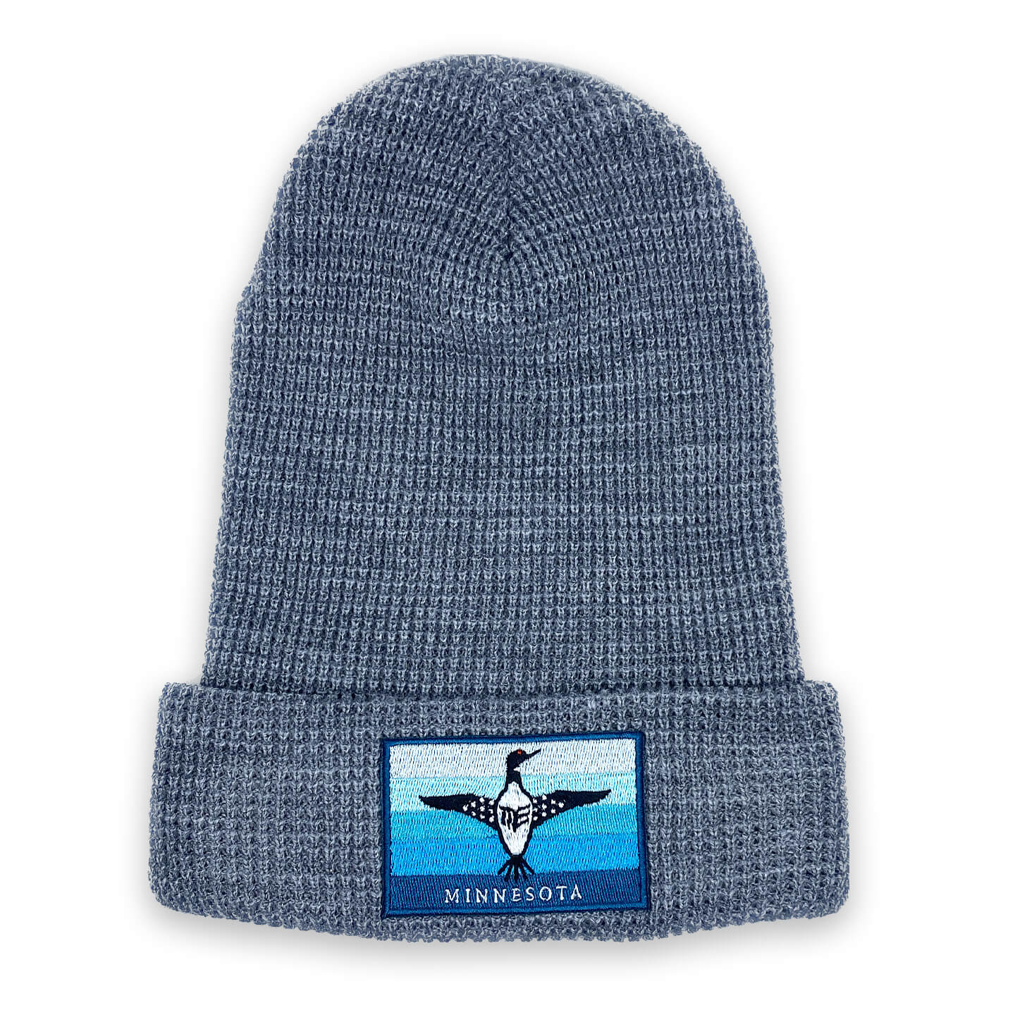 Waffle Cuffed Beanie with Blue Loon Embroidery Patch