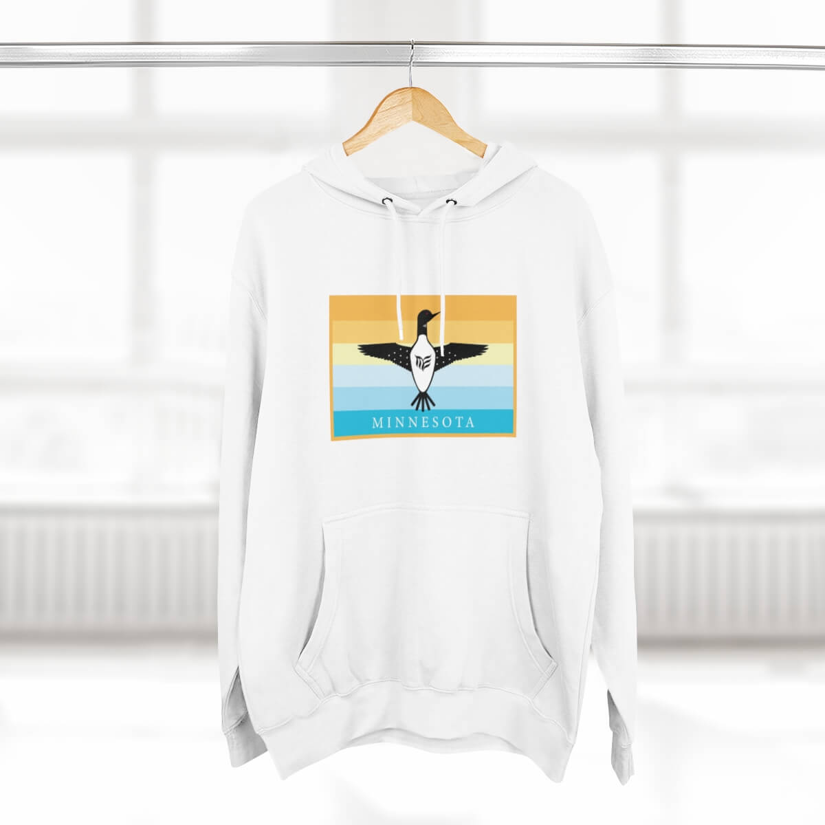 Modern Envy Loon White hoodie front hanger view