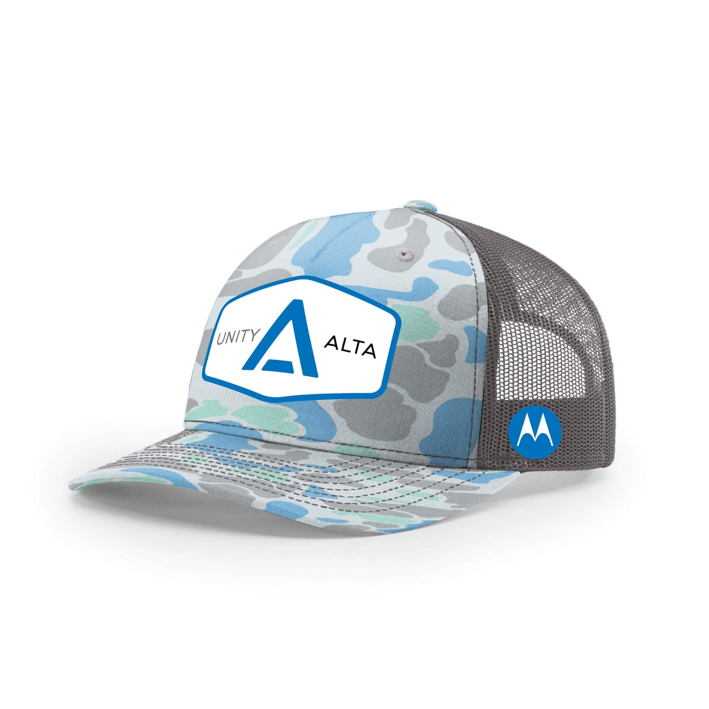 3-4 weeks production 10pc Avigilon PVC Blue outline Trucker Hat Blue Camo