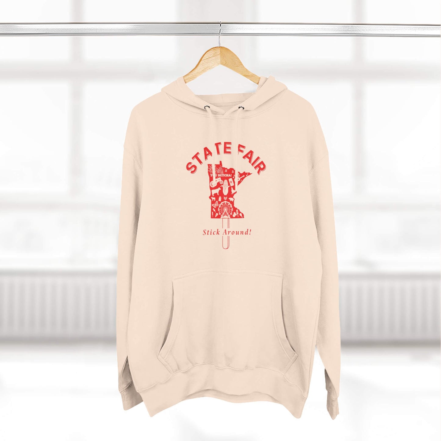 Minnesota State Fair Stick Around Pale Pink Unisex premium mid-weight hoodie