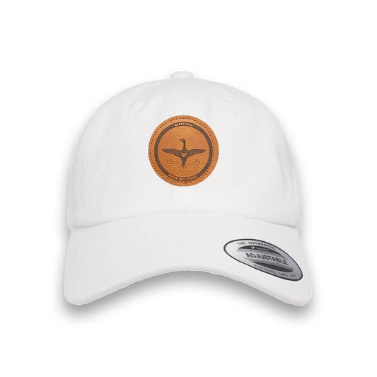 white dad hat with circular Loon patch