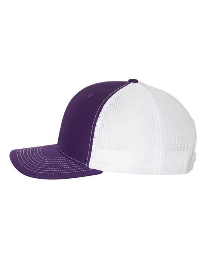 MSP Purple and White Trucker Hat featuring Paint Splatter Airplane Silicone Patch