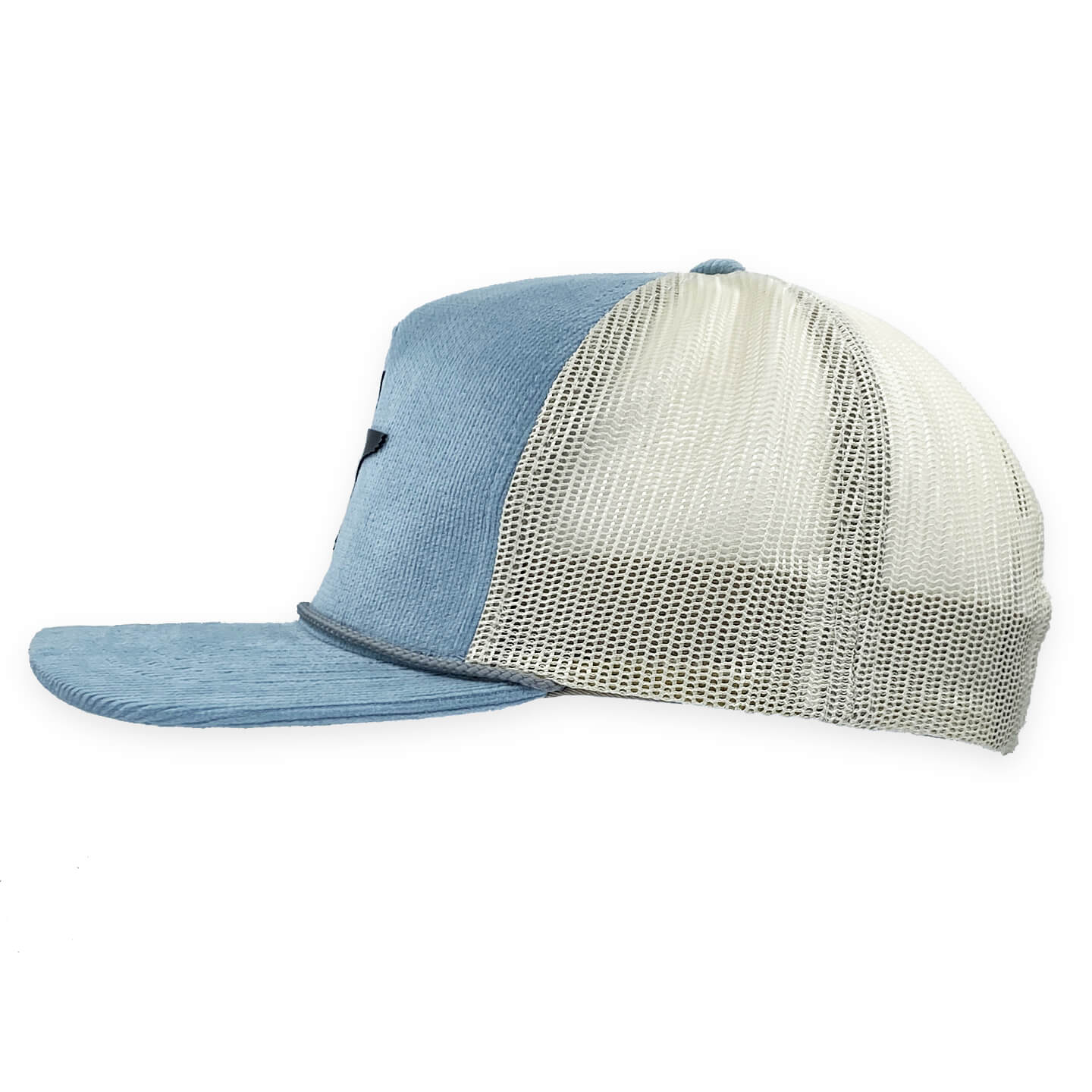 Corduroy 5 panel trucker hat with Loon patch side view