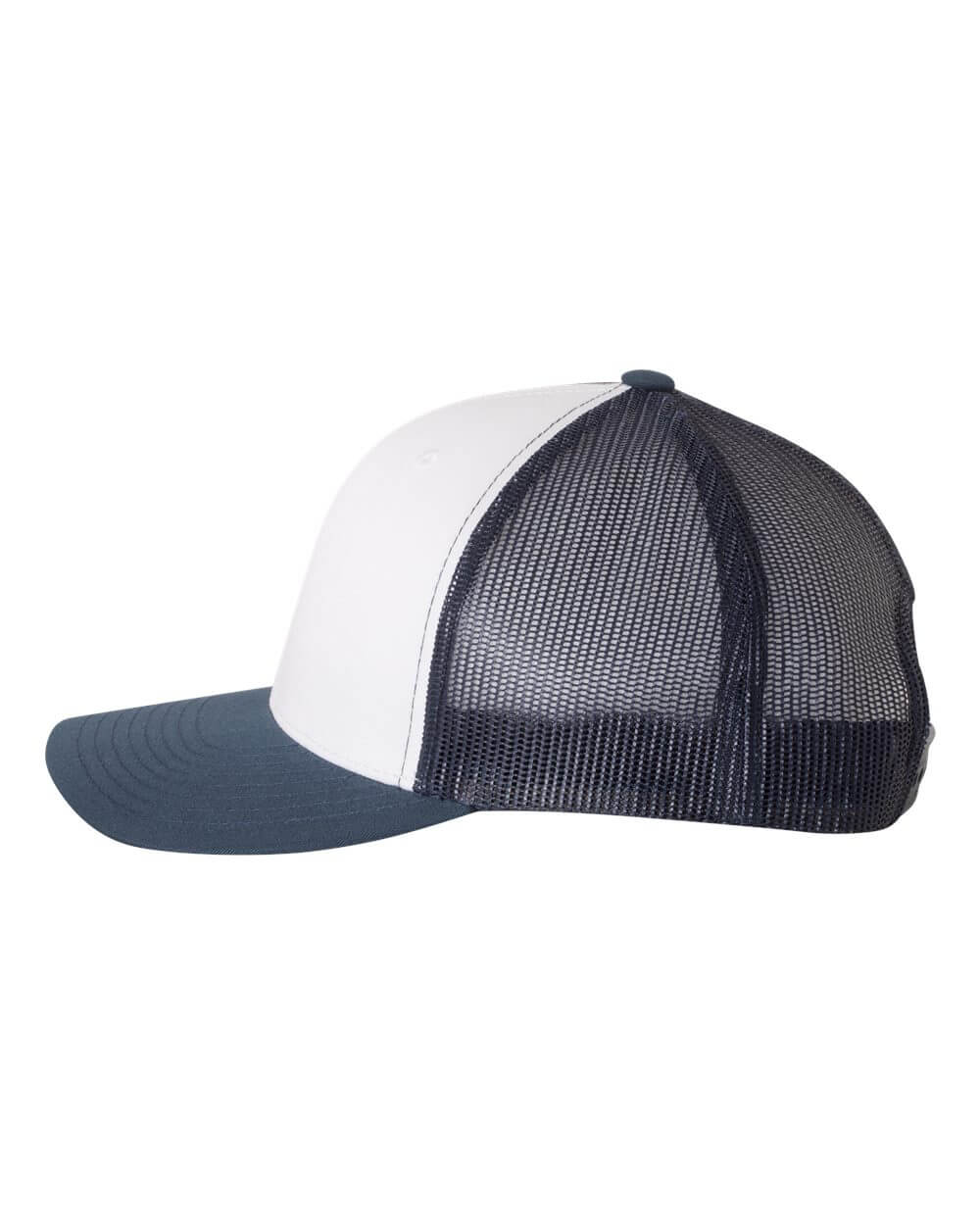 MSP White/Navy 6 panel featuring the Never Stop Exploring Silicone Patch