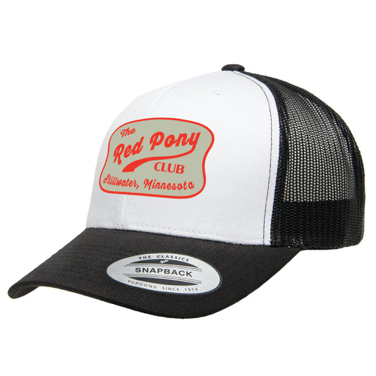 Stillwater, Minnesota Red Pony Club Retro Patch Yupoong 6606 White with Black