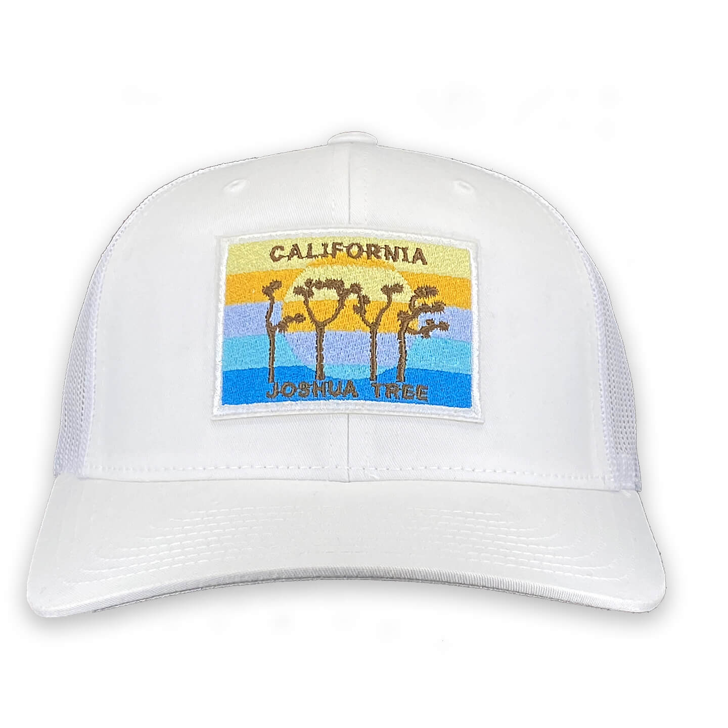 6 Panel Snapback Trucker Hat with California Love patch inspired by Joshua Tree front view