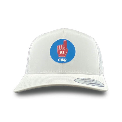 MSP White Trucker Hat featuring the Number 1 Silicone Patch