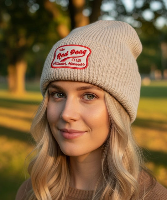Stillwater Red Pony Club Retro Patch Cream Beanie