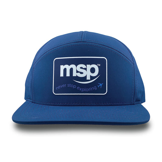 MSP Navy Performance 7 Panel Hat featuring the Never Stop Exploring Silicone Patch