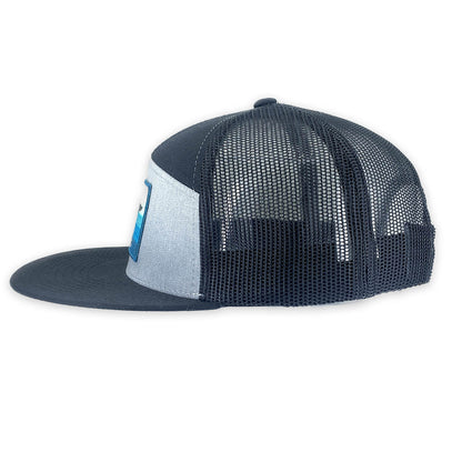 7 Panel Trucker hat with Blue Loon Embroidery Patch