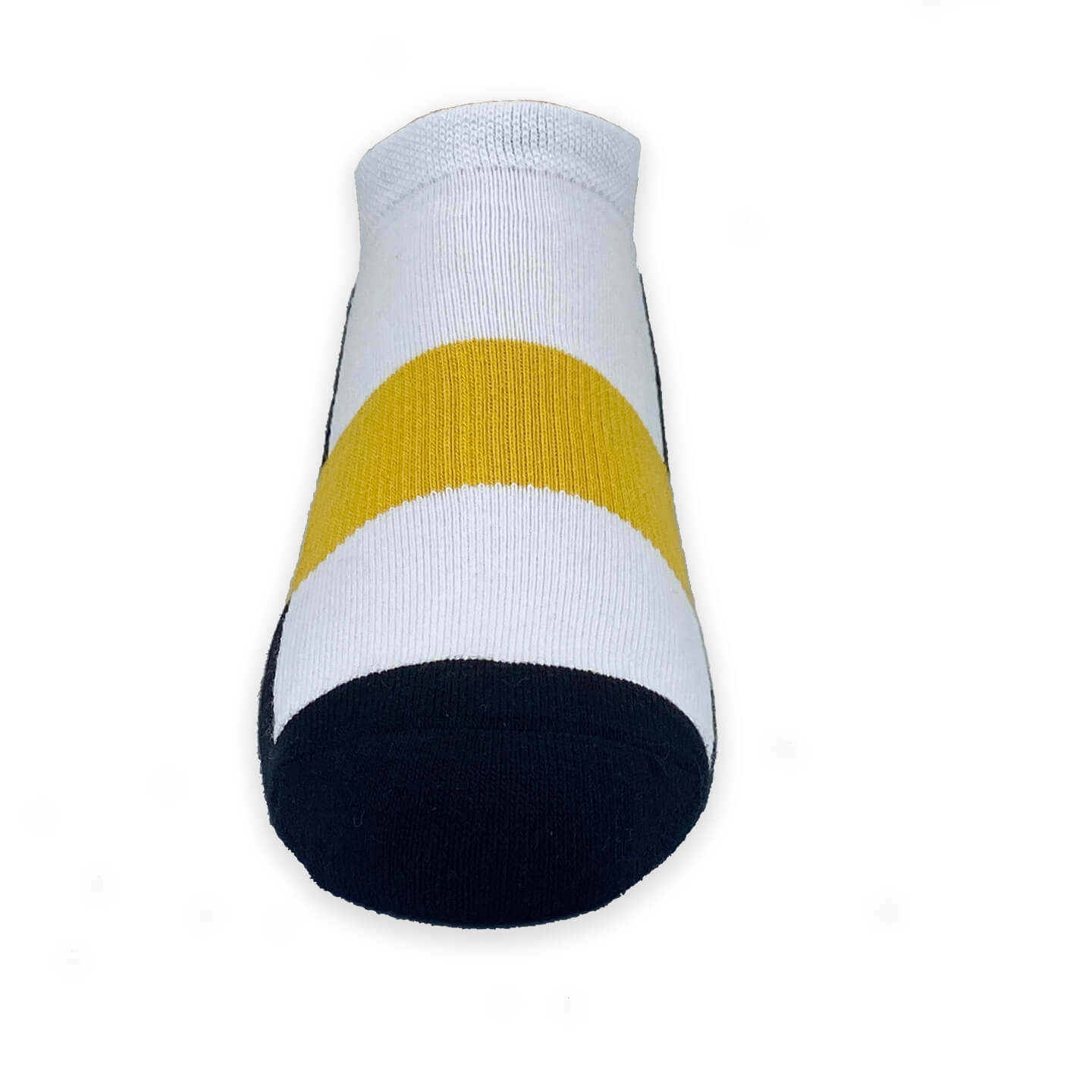 Elevated comfort ankle socks in White with Black bottom and Gold arch band front view
