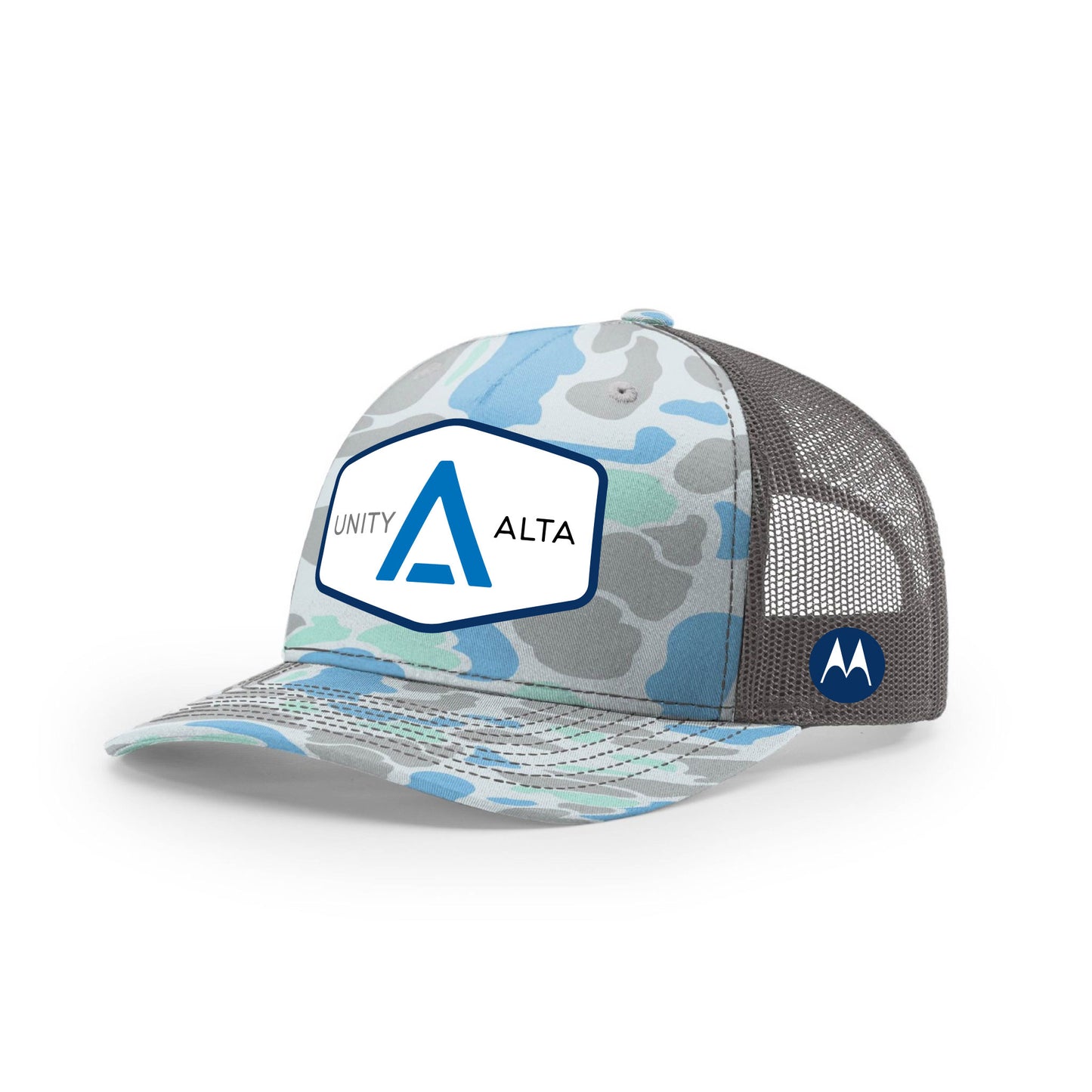 3-4 weeks production 10pc Avigilon PVC USA Blue outline Trucker Hat Blue Camo