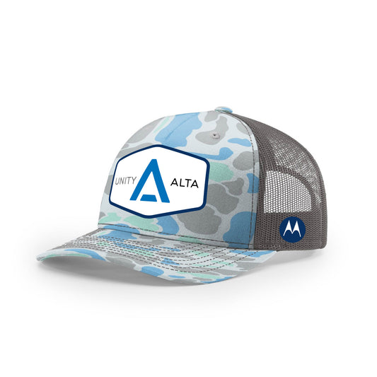 3-4 weeks production 10pc Avigilon PVC USA Blue outline Trucker Hat Blue Camo