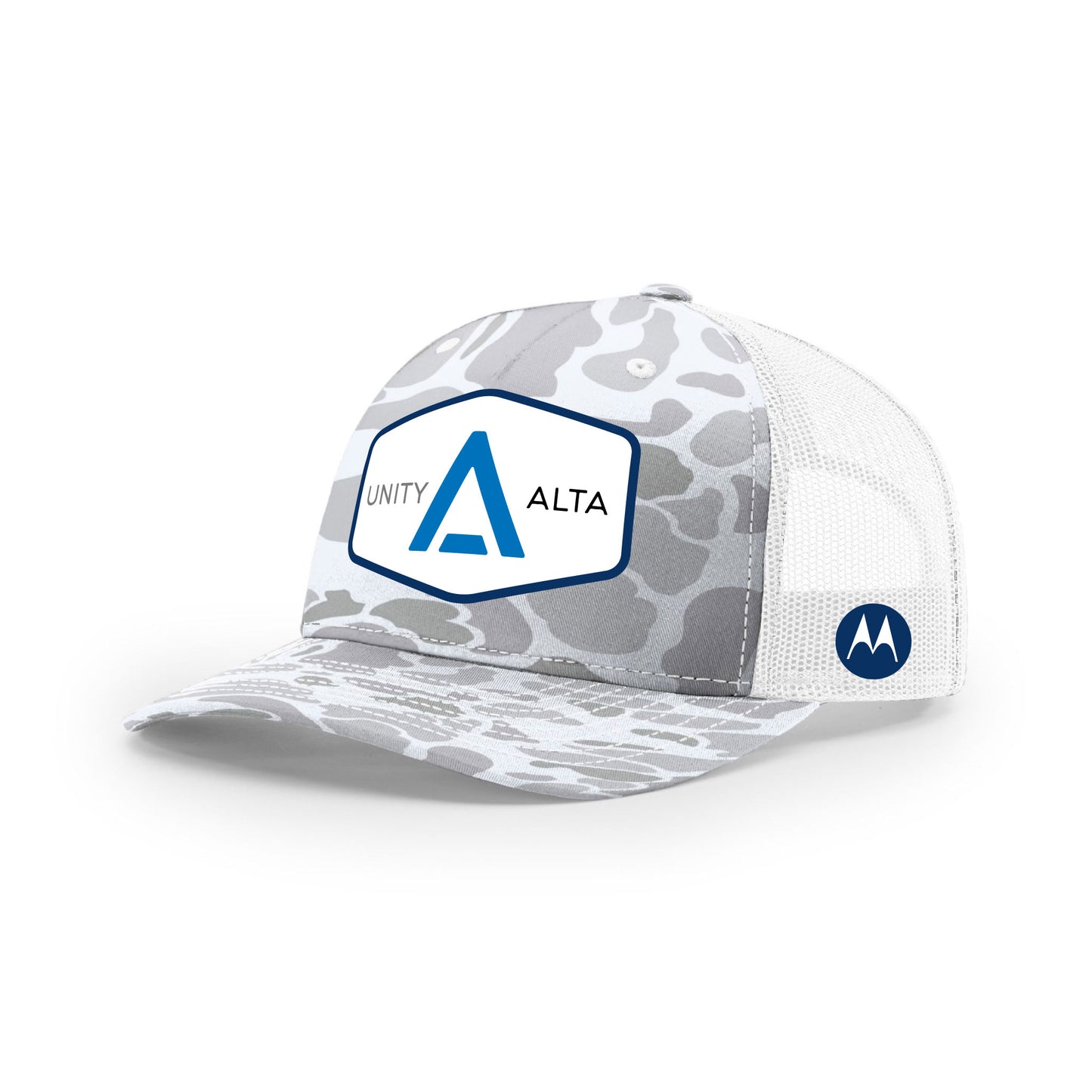 3-4 weeks production 10pc  Avigilon PVC USA Blue outline Trucker Hat White/Gray Camo