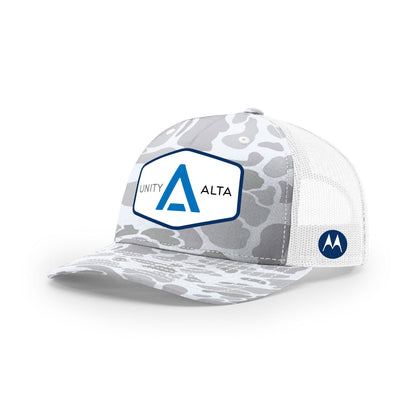 3-4 weeks production 10pc  Avigilon PVC USA Blue outline Trucker Hat White/Gray Camo