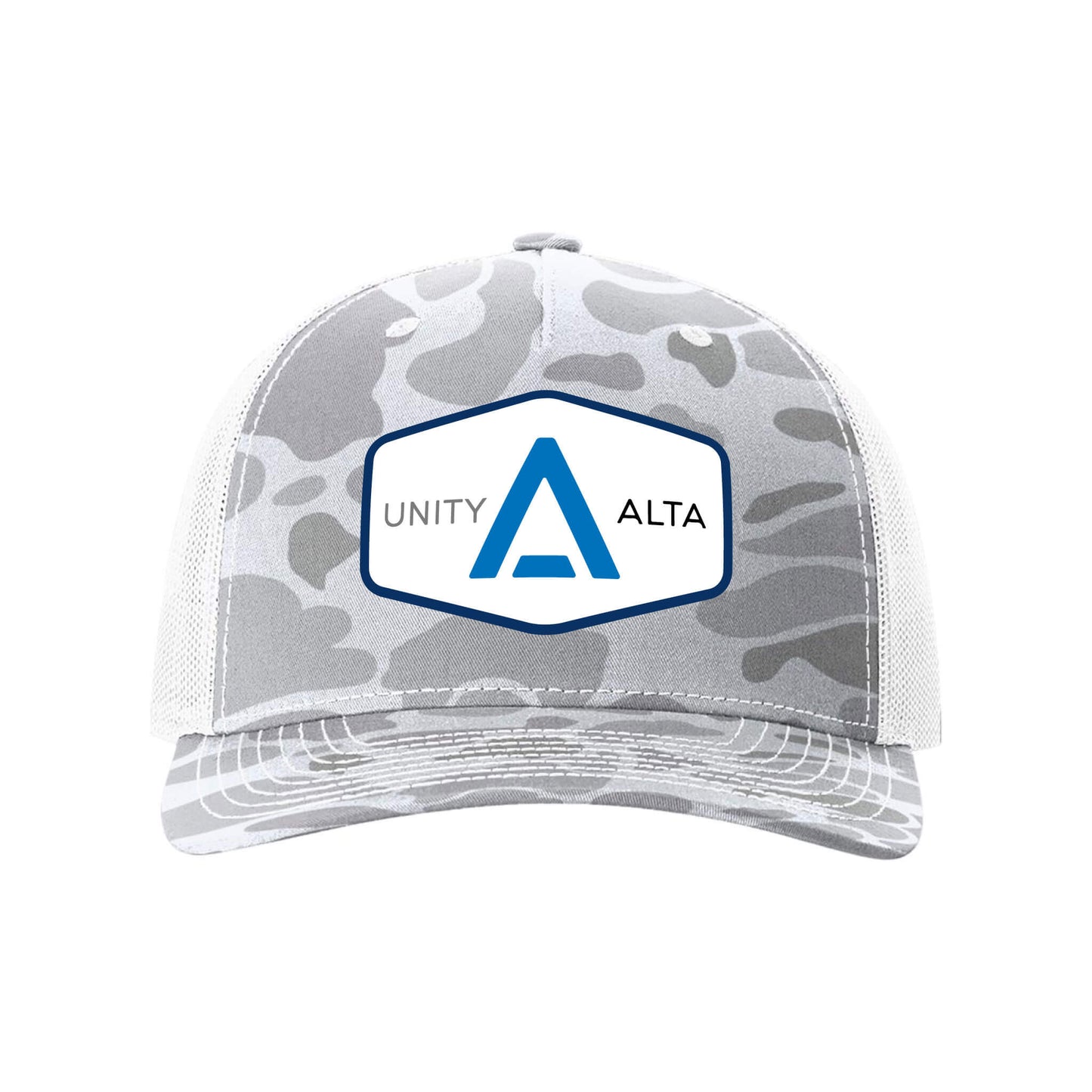 3-4 weeks production 10pc  Avigilon PVC USA Blue outline Trucker Hat White/Gray Camo