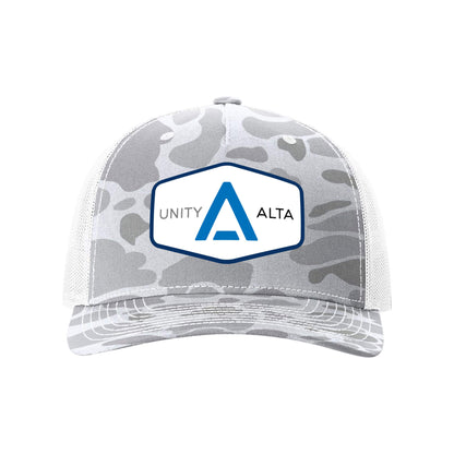 3-4 weeks production 10pc  Avigilon PVC USA Blue outline Trucker Hat White/Gray Camo