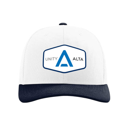 3-4 weeks production 10pc Avigilon PVC USA Blue outline Trucker Hat White Navy