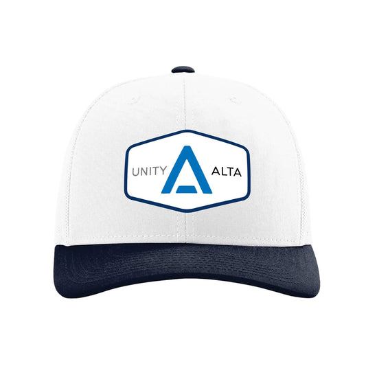 3-4 weeks production 10pc Avigilon PVC USA Blue outline Trucker Hat White Navy