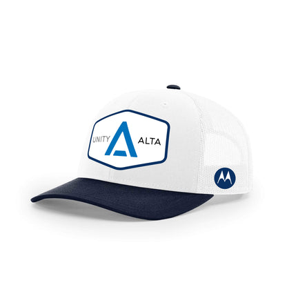 3-4 weeks production 10pc Avigilon PVC USA Blue outline Trucker Hat White Navy