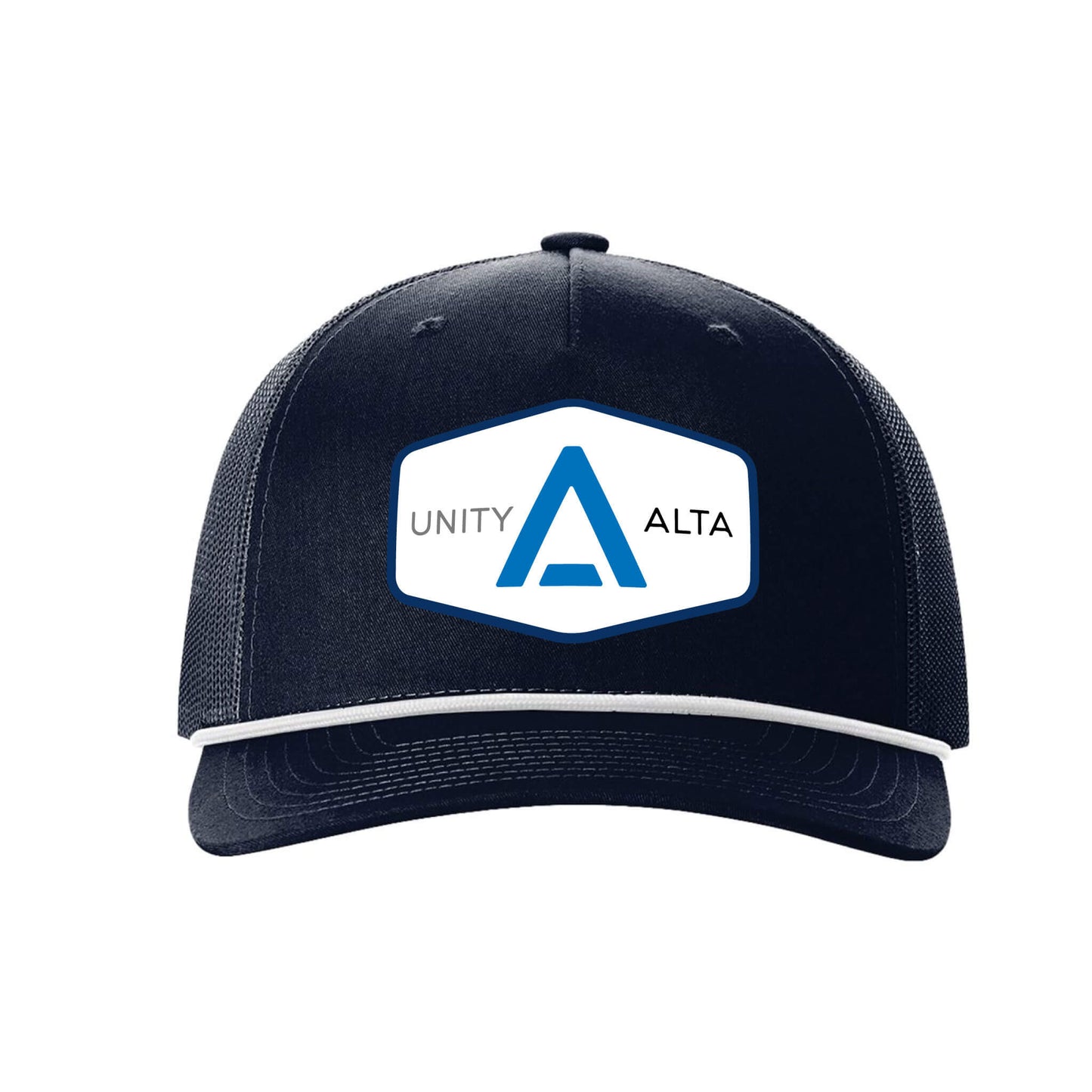 3-4 weeks production 10pc Avigilon PVC USA Blue outline Trucker Hat Navy Rope