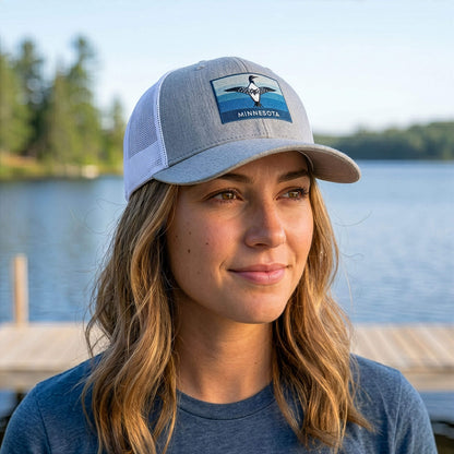 Minnesota Flexfit 110-6 Panel Gray, White Hat Blue Loon Embroidery Patch