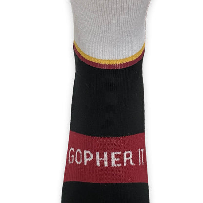 Minnesota crew socks in Maroon and Gold Gopher it view