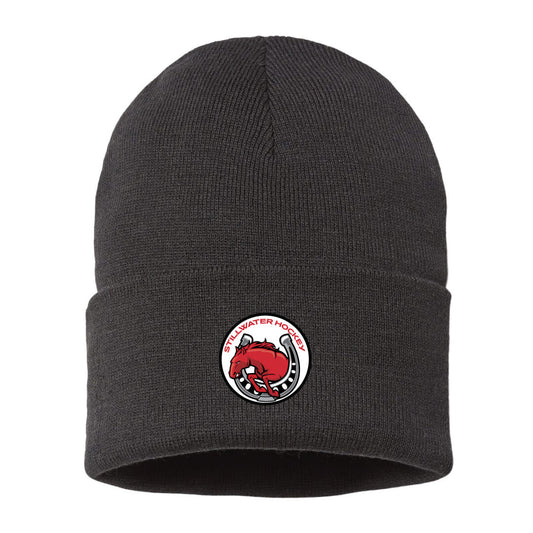 Black Cuffed Beanie with Rubber Stillwater Ponies Boys Hockey