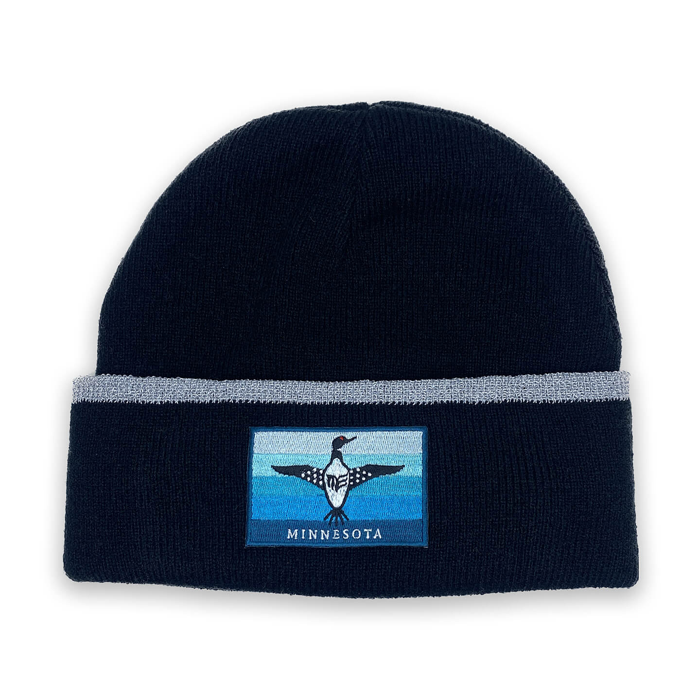 Fleece Lined Cuffed beanie in Black with Blue Loon Embroidery Patch