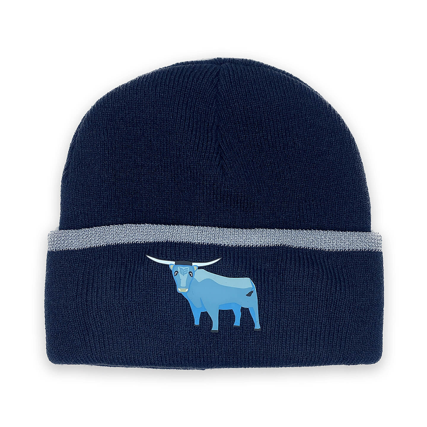 Fleece Lined Cuffed beanie in Blue with Babe the Blue Ox Patch