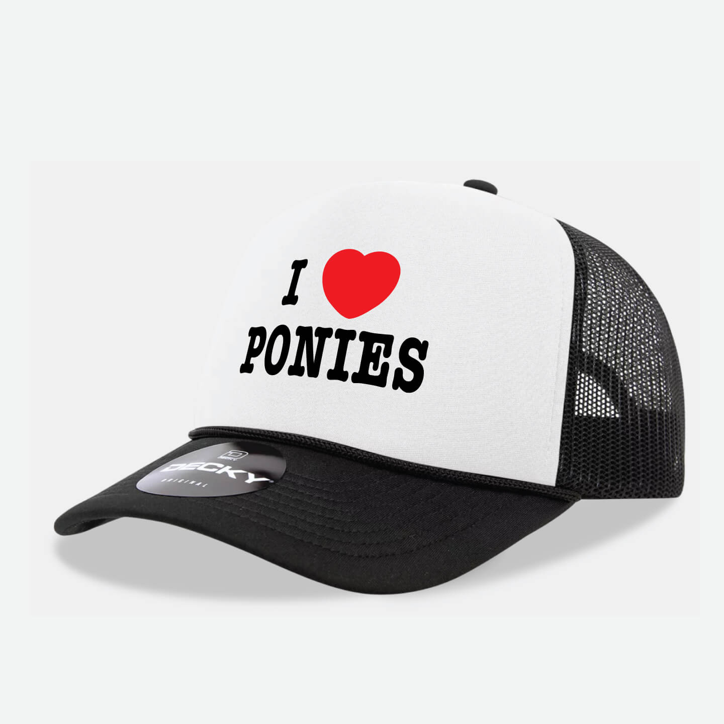 Stillwater Foam White and Black Trucker Hat with I HEART PONIES