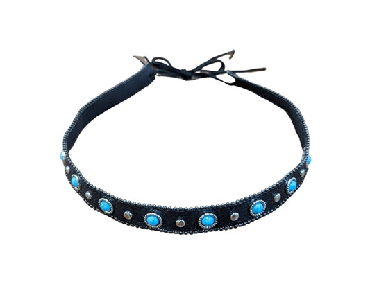Black vegan leather with turquoise stones front view