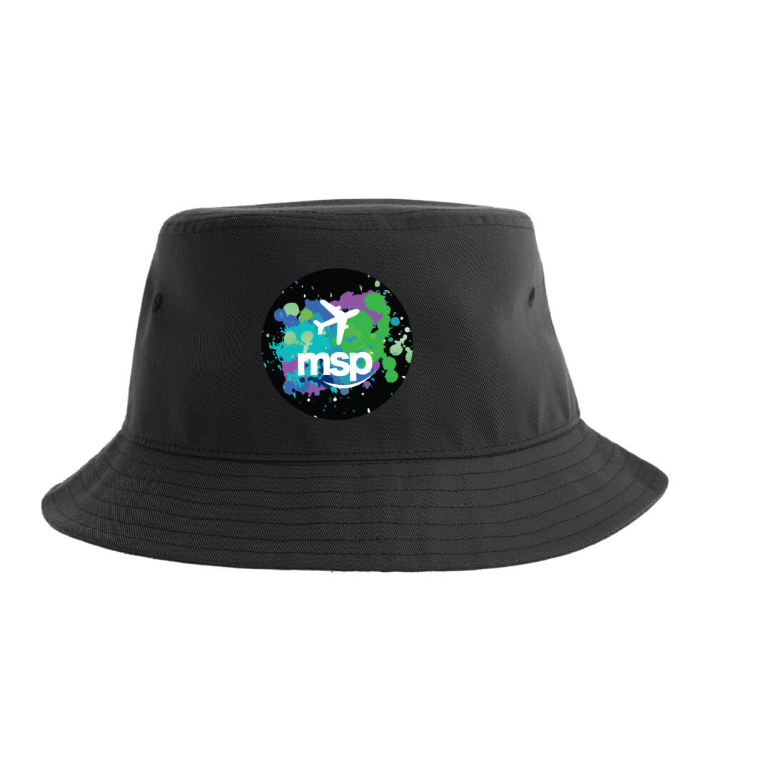 MSP Black Bucket Hat featuring Paint Splatter Airplane Silicone Patch