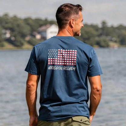 4th of July Fishing Tee - Hooked On Freedom Patriotic Fishing Shirt