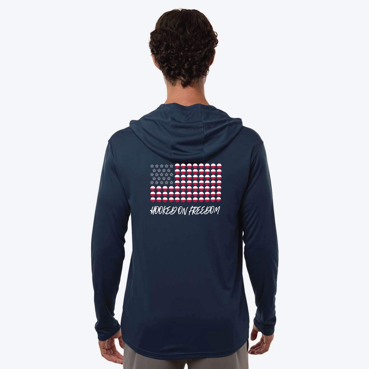4th of July & Fishing Hoodie Long Sleeve UPF 50+ protection - Hooked On Freedom Patriotic Fishing Shirt