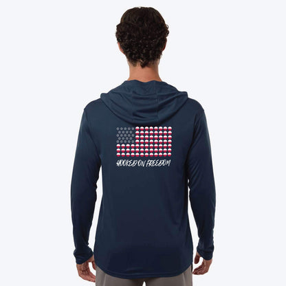 4th of July & Fishing Hoodie Long Sleeve UPF 50+ protection - Hooked On Freedom Patriotic Fishing Shirt