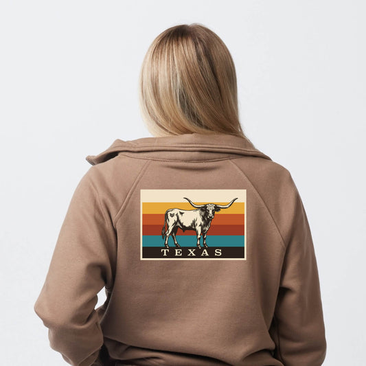 Texas Longhorn Flag Women's Quarter Zip - Brown Sugar