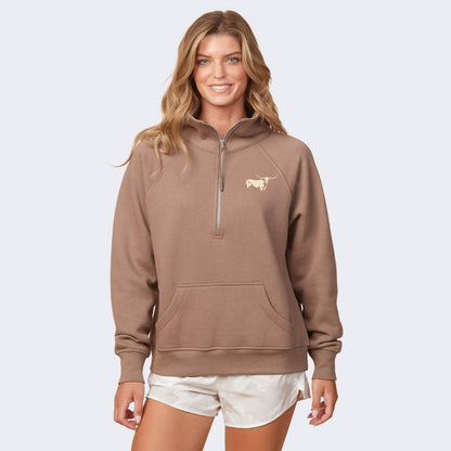 Texas Longhorn Flag Women's Quarter Zip - Brown Sugar